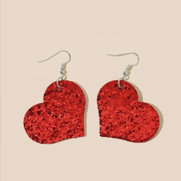 5/$25 DANGLE HEART GLITTER Faux Earrings Sparkle NEW - Picture 2 of 5